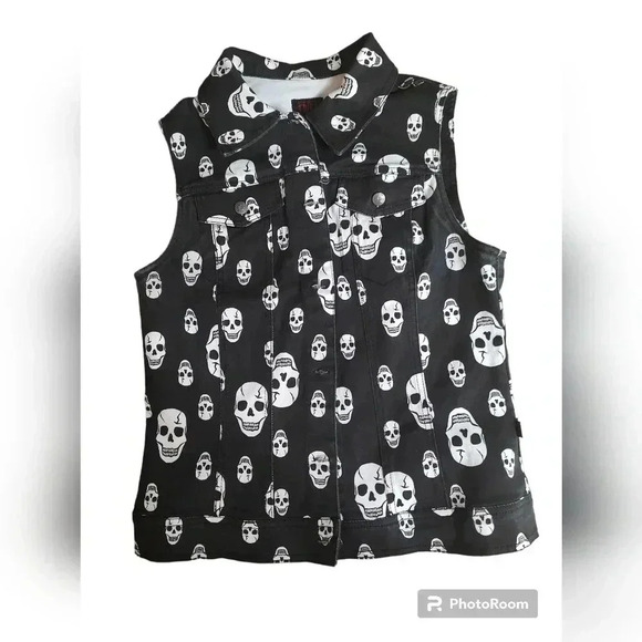 TRIPP TOXIC SKULL JEAN JACKET VEST - Picture 1 of 3